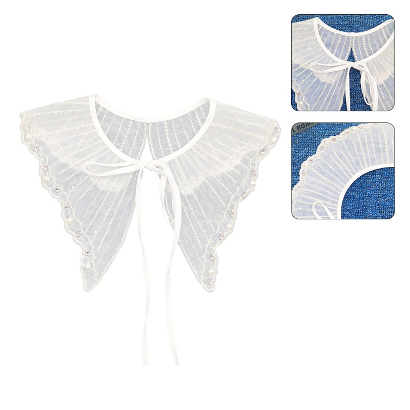 Yoioi Khăn Choàng Cổ Đính Hạt Ngọc Trai Giả Thêu Sọc Có Thể Tháo Rời Thắt Nơ Trang Sức Cho Nữ Ca