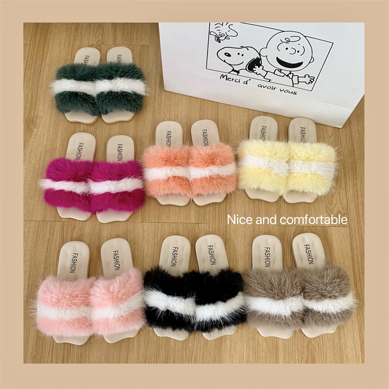 Dép Lông Cáo Cao Cấp Thời Trang Dành Cho Mẹ Và Bé Pine072