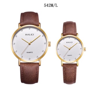 Đồng hồ cặp đôi nam nữ Halei mặt đá dây da đen chính hãng Tony Watch 68