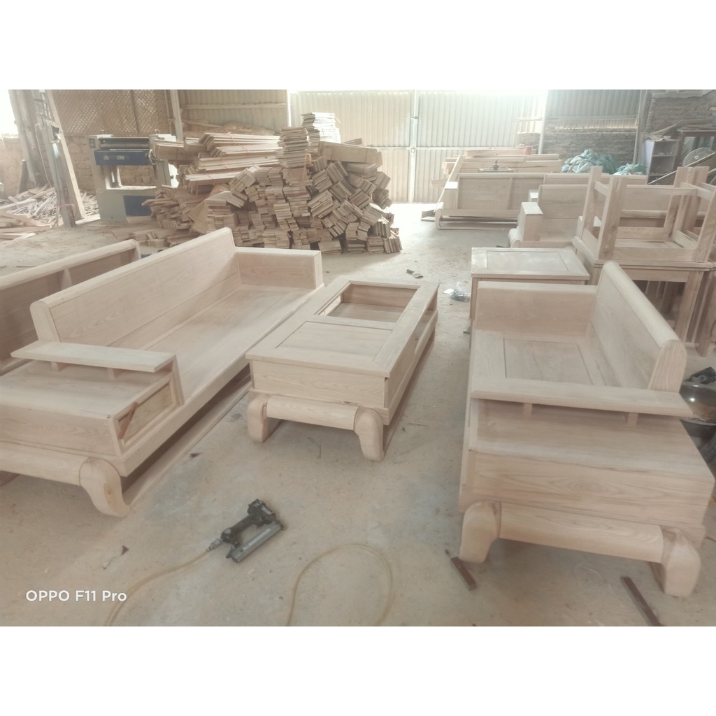 Bộ sofa gỗ Phòng khách, bộ bàn ghế gỗ sồi phòng khách  kiểu dáng chân đùi gà [Bảo hành 2 năm