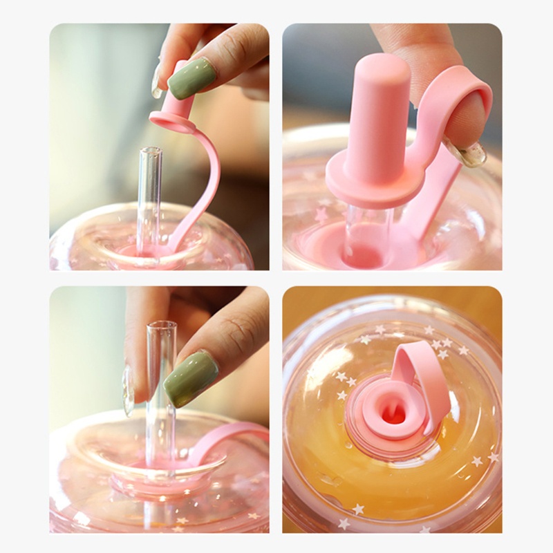 Bình Đựng Nước 420ml Bằng Nhựa Trong Suốt Thiết Kế Hai Lớp Lấp Lánh Kèm Ống Hút