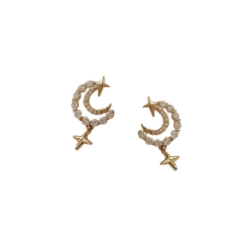 Lạ mắt bông tai trăng sao đính đá sang trọng 1452 mạ 925 cao cấp