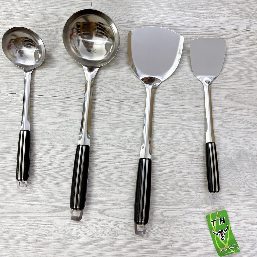 Vá múc canh inox Cao Cấp cán đen cách nhiệt tiện lợi - Môi múc canh inox 100%