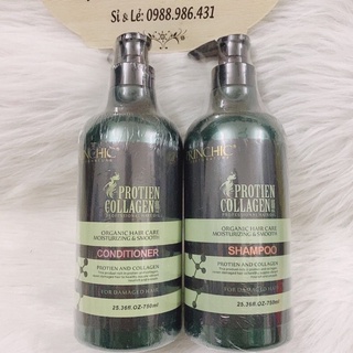 Cặp Gội Xả PRINCHIC Collagen siêu mềm mượt 750ml