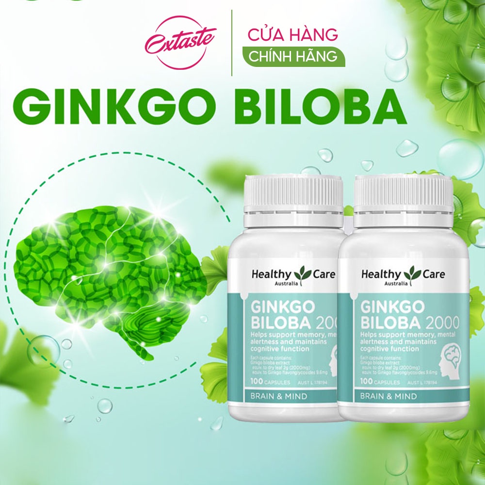 Viên uống bổ não Healthy Care Ginkgo Biloba 2000 tuần hoàn lưu thông máu 100 viên