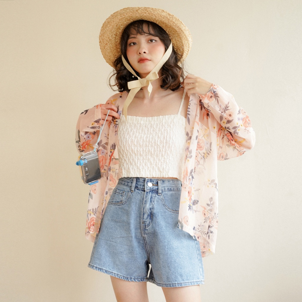 BLEUBIRD Áo khoác dáng Kimono vải voan hoạ tiết hoa Flora Kimono