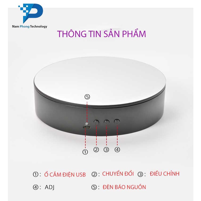 ĐẾ XOAY TỰ ĐỘNG 360 ĐỘ ĐƯỜNG KÍNH 15CM CHỊU LỰC 5KG - HỖ TRỢ CHỤP ẢNH SẢN PHẨM - SẠC USB - BH 1 THÁNG