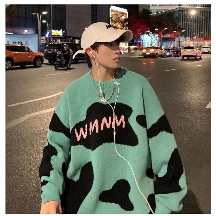 Áo Sweater Dệt Kim Dáng Rộng Thêu Họa Tiết Phong Cách Hàn Quốc Thời Trang Xuân Thu Mới Cho Nam