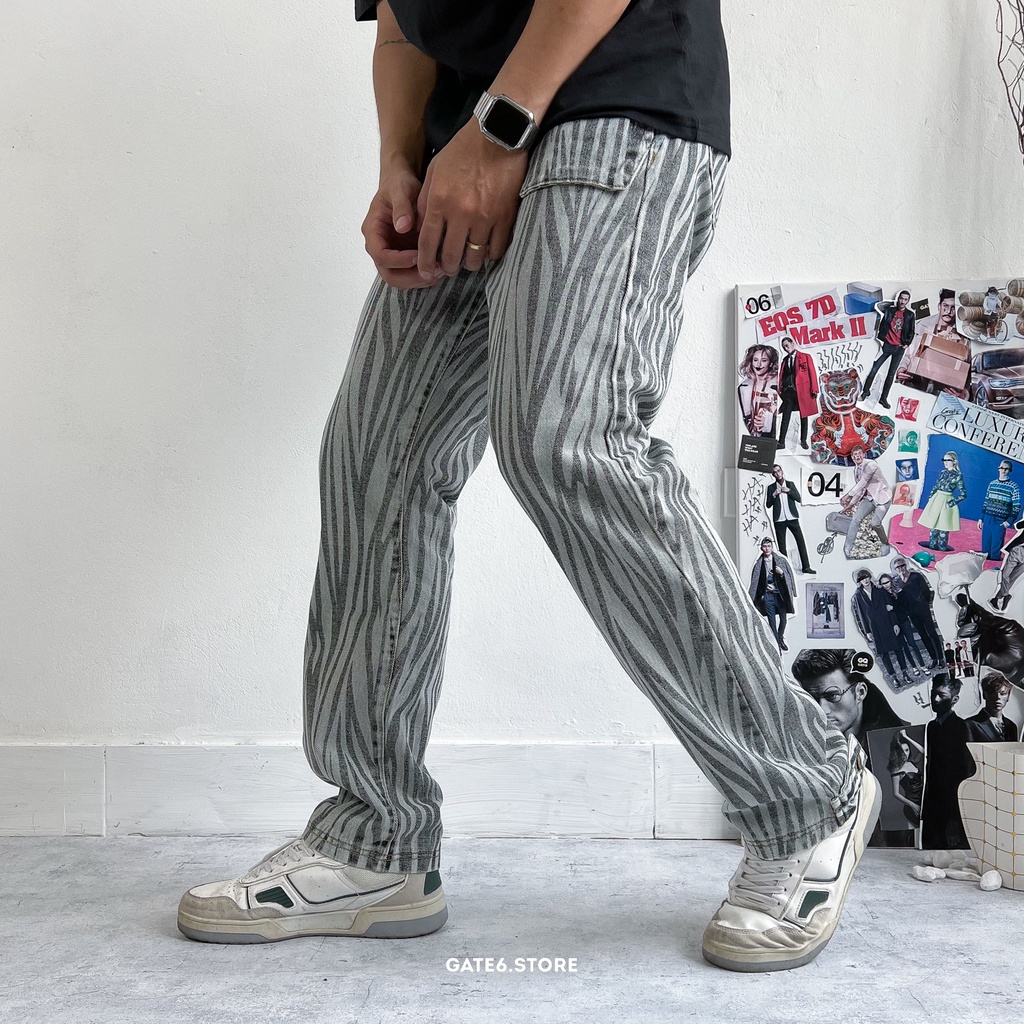 Quần Jean Nam DC, quần bò dáng suông họa tiết ngựa vằn Streetstyle độc lạ cá tính - GATE6 - #D905