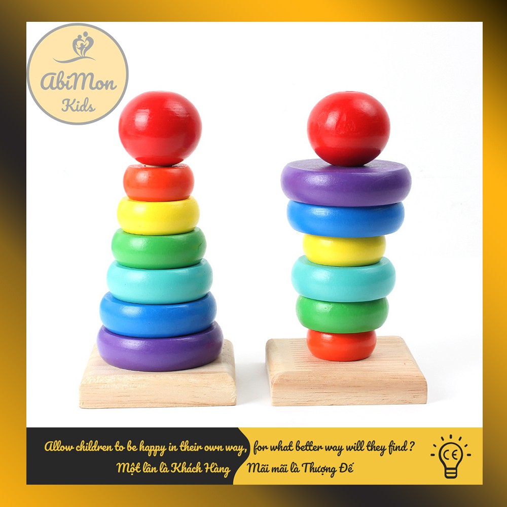 🌻 Bộ Xếp Tháp Cầu Vồng Bằng Gỗ Cho Bé ☘️ Montessori cao cấp ✨