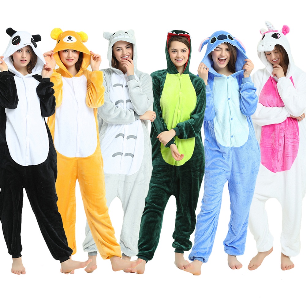 Bộ đồ ngủ áo liền quần bằng vải lông phong cách động vật hoạt hình nhiều màu đáng yêu