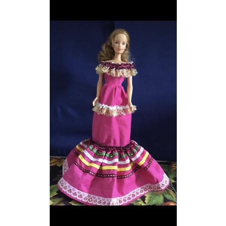 đầm dạ hội ren hồng cho búp bê barbie