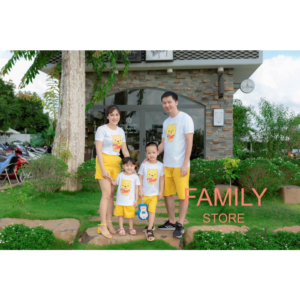 Áo Thun Gia Đình cổ tròn 3/4/5 người Gấu Pooh vải đẹp. Familystore.