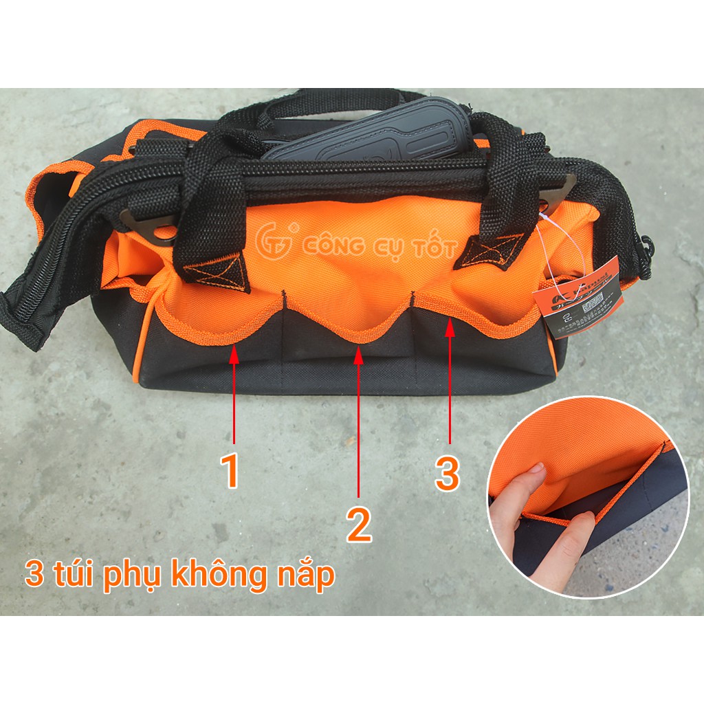 Túi đồ nghề Kapusi 17 inch kèm 8 túi phụ bằng vải dù đáy nhựa cứng Nhật Bản