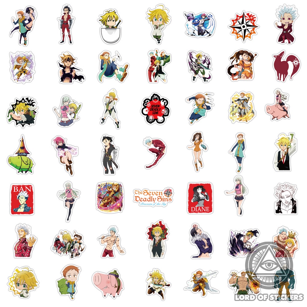Set 100 Hình Dán Thất Hình Đại Tội Nhân Vật Truyện Tranh The Seven Deadly Sins Sticker Trang Trí Mũ Bảo Hiểm, Laptop, Xe
