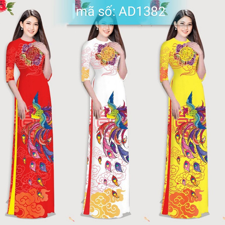 Set Áo DÀI TRUYỀN THỐNG họa tiết đồng tiền chim công sang trọng kèm quần ống rộng