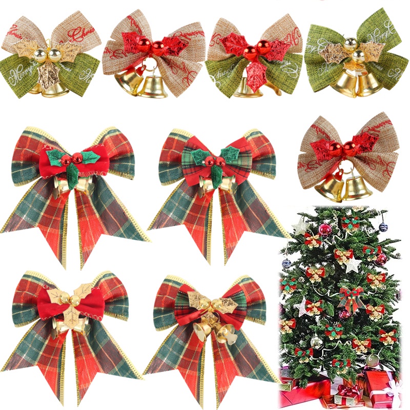 Set 4 Nơ Ruy Băng Bằng Vải Lanh Treo Trang Trí Cây Thông Giáng Sinh
