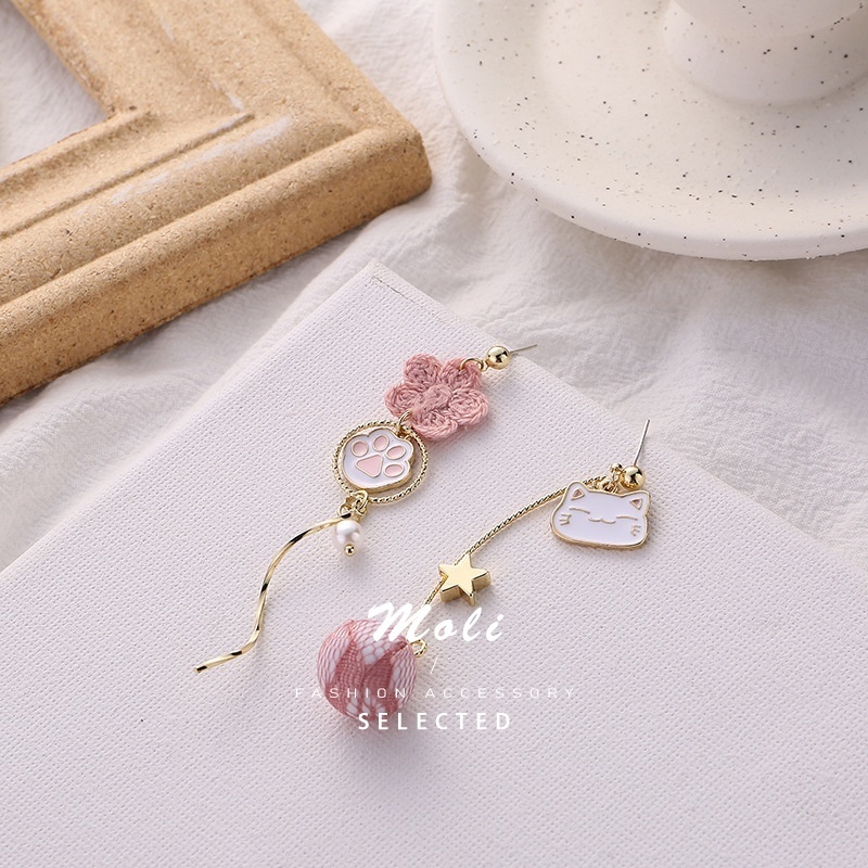 Molly✨ Khuyên Tai Bạc s925 Dáng Dài Hình Chân Mèo Dễ Thương Phong Cách Hàn Quốc