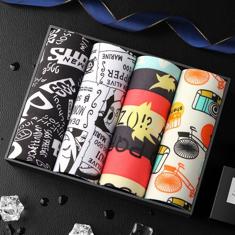 Bộ 4 Quần Lót Boxer Mềm Mại Thoáng Khí In Họa Tiết Graffiti Cho Nam