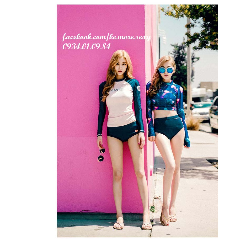 Đồ bơi nữ dài tay áo hồng short xanh | BigBuy360 - bigbuy360.vn