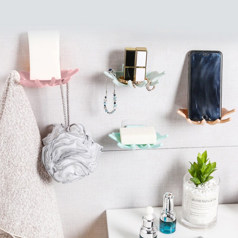Khay giữ xà phòng gắn tường dạng cốc hút không cần khoan lỗ hình dạng bàn tay thoát nước được cho phòng tắm