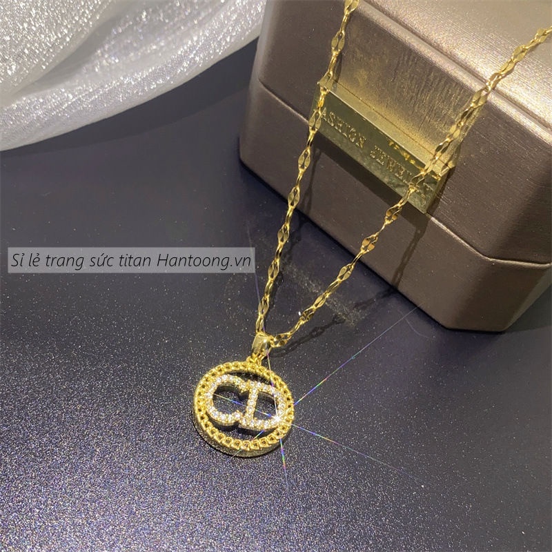 Dây chuyền nữ chất liệu titan thiết kế mặt tròn đính đá pha lê lấp lánh thời trang sang trọng mẫu mới 2022