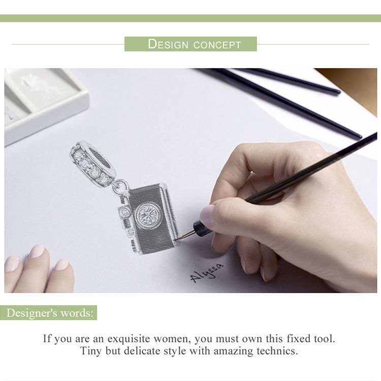 Hạt phụ kiện Bamoer hình máy ảnh đính đá lấp lánh làm trang sức tinh tế dành cho nữ