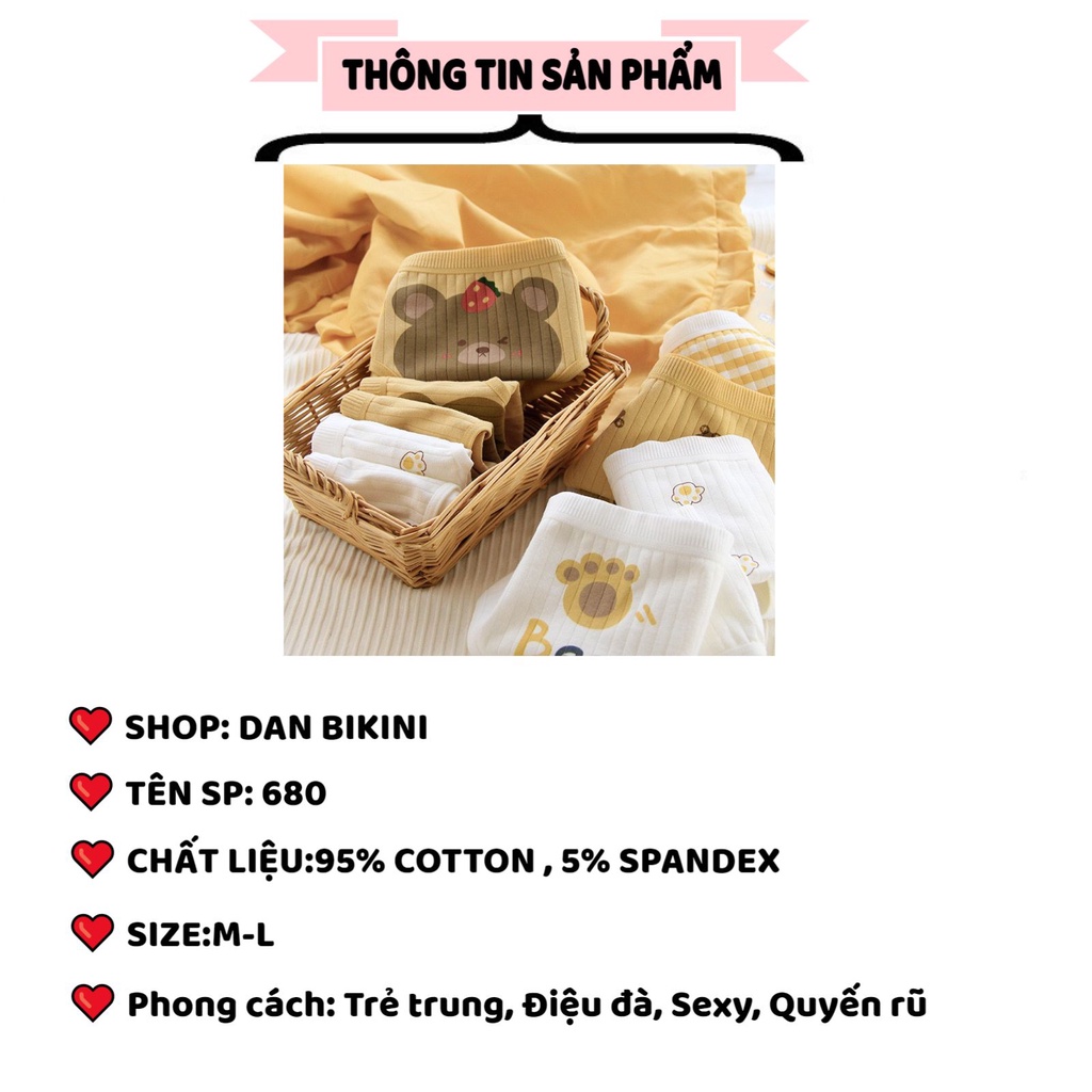 Quần Lót Nữ Cotton Cao Cấp mềm mại tông vàng họa tiết gấu vàng đáng yêu ngộ nghĩnh MÃ 680