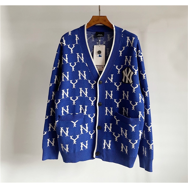 Áo khoác cardigan sweater dệt kim tay dài họa tiết hoa NY cổ điển cá tính vintage cho cặp đôi