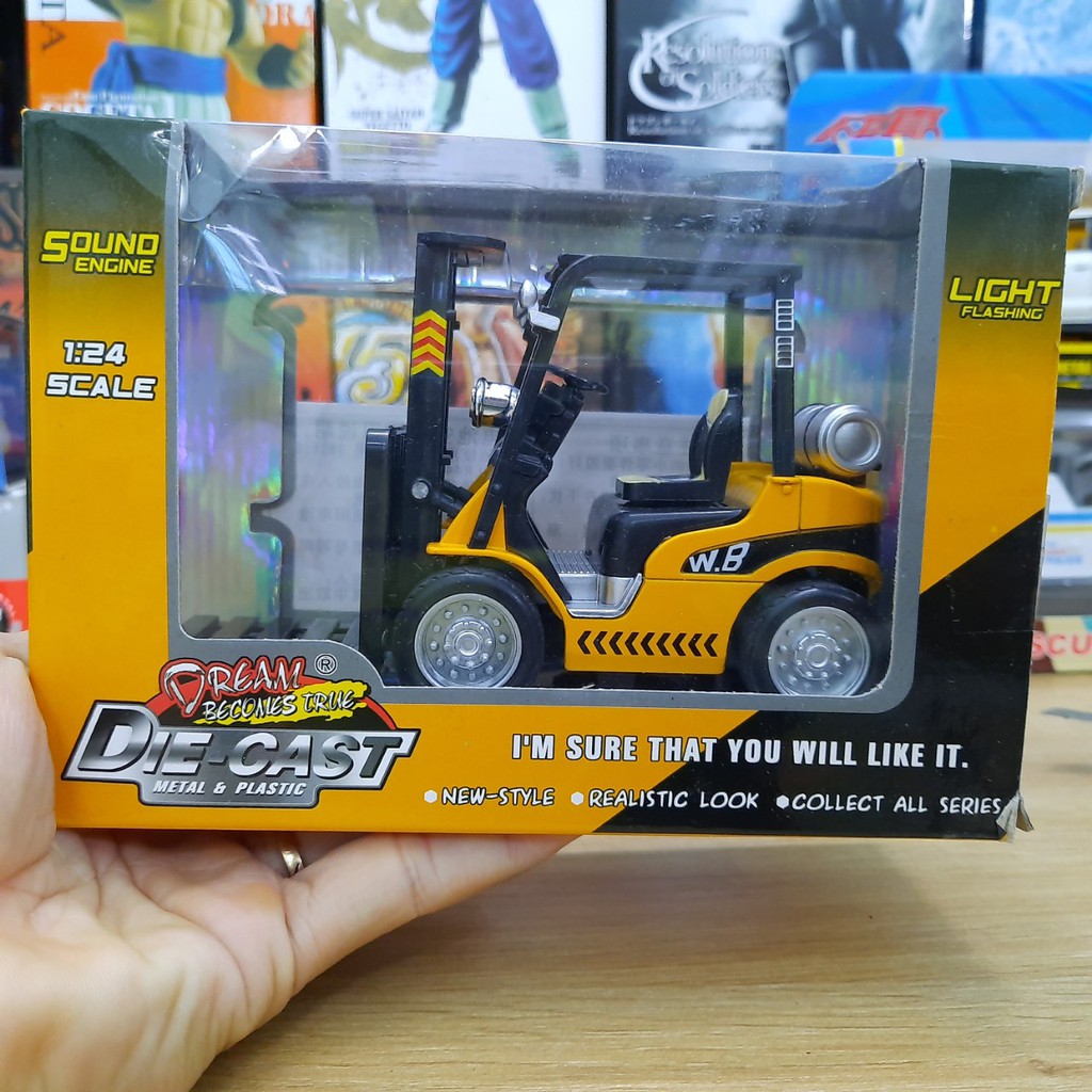 Mô hình xe nâng die cast tỉ lệ 1:24 đồ chơi cho trẻ em xe có đèn và âm nhạc