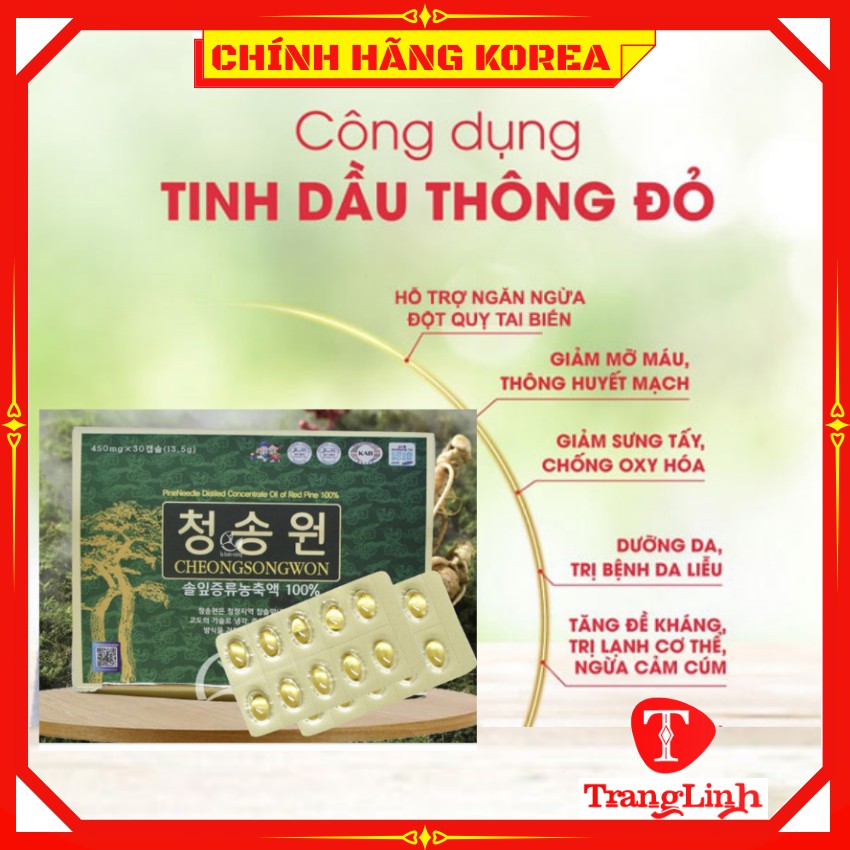 Tinh dầu thông đỏ hàn quốc Cheongsongwon cao cấp, hộp xanh 180 viên - tranglinhkorea