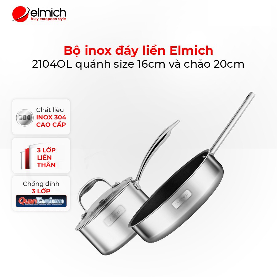 Bộ inox đáy liền Elmich 2104OL quánh size 16cm và chảo 20cm