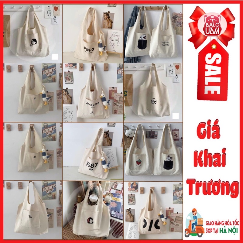 Túi tote vải canvas nam nữ unisex đi học đi chơi , túi xách đeo vải bố ulzzang thời trang nhiều ngăn đẹp rẻ