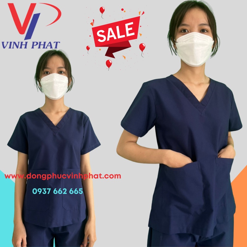 Bộ Scrubs NamNữ Màu Xanh Đen, Đồng Phục Spa Y Tá, Quần Áo Phẫu Thuật, Điều Dưỡng Chất Vải Cao Cấp Thoáng Mát - Hình thật