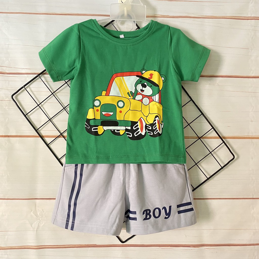 Bộ quần áo thun cotton 4 chiều XE XANH TomTom Baby cho bé trai, chất vải rất mềm, min, thấm hút mồ hôi