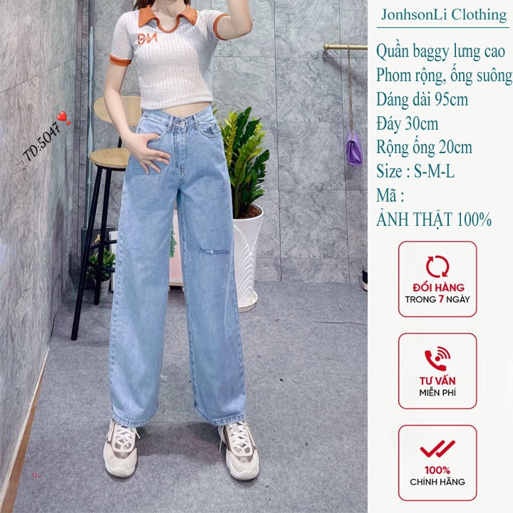 Quần baggy jean nữ lưng cao, cắt rách, nhiều mẫu màu xanh jean LB35 LB JL JohnsonLi