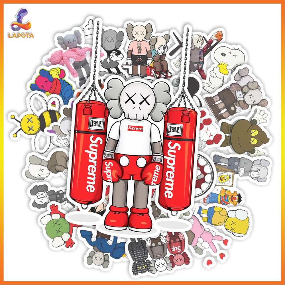 Set 50 cái Sticker Kaws dán mũ bảo hiểm, hình dán người len Kaws chống nước, decal hình Kaws trang t