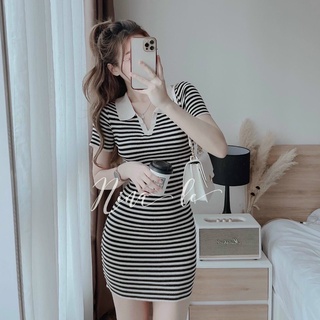 Đầm nữ body có cổ viền sọc ngang 3 màu cực đẹp cho cô nàng năng động na