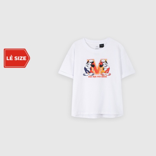 Áo phông bé gái CANIFA cotton 100% cổ tròn cộc tay màu trắng in hình Mickey dễ thương - 1TS21W007