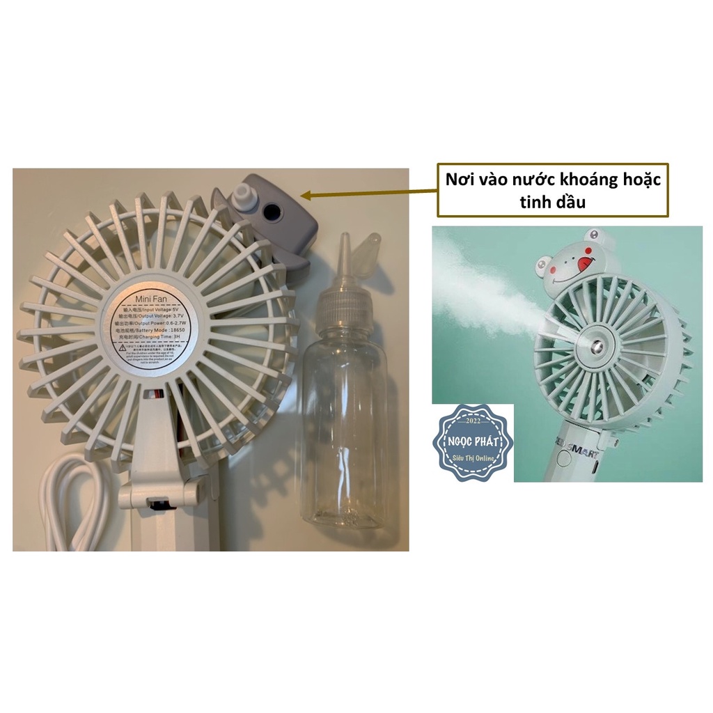 QUẠT CẦM TAY MINI PHUN SƯƠNG, SẠC TÍCH ĐIỆN, GẤP GỌN, 3 TỐC ĐỘ GIÓ