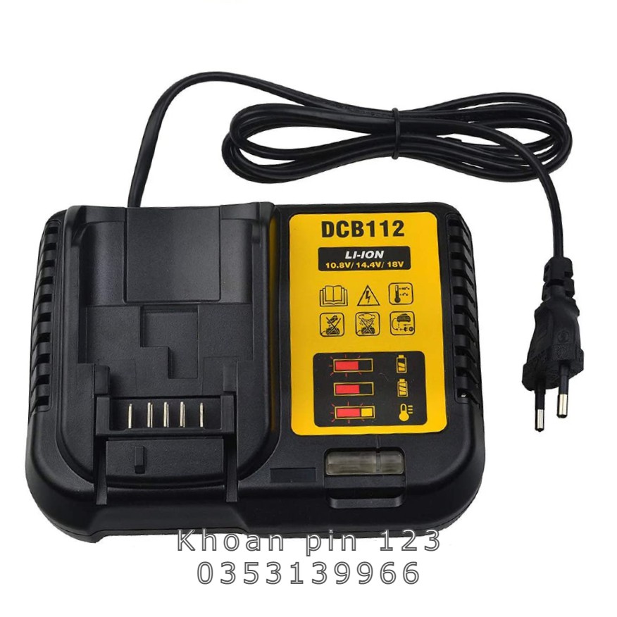 Bộ đế sạc lithium DCB112 dùng cho pin Dewalt 12V/10.8V/14.4V/18V/20V