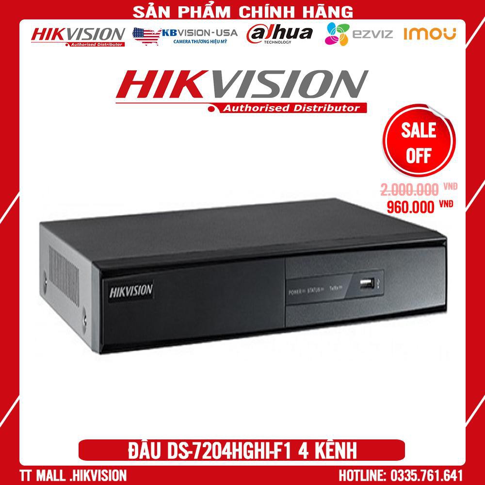 Đầu ghi Hikvision 4 kênh vỏ kim loại 7204hghi-F1  Turbo 2.0 megapixel bảo hành 2 năm - hàng chính hãng
