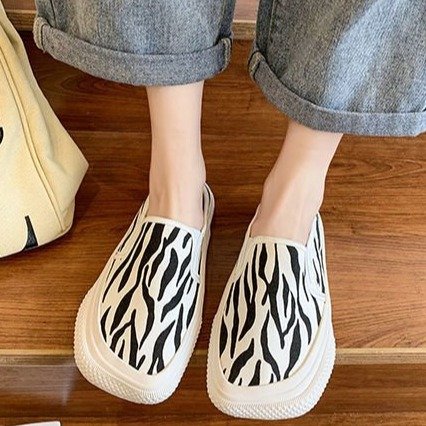 Fashion Ulzzang Lazyshoes Flat Canvas Half Slippers for Women