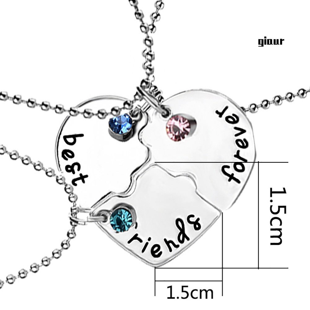 Set 3 vòng cổ Tình Bạn Mặt Trái Tim Đính Đá