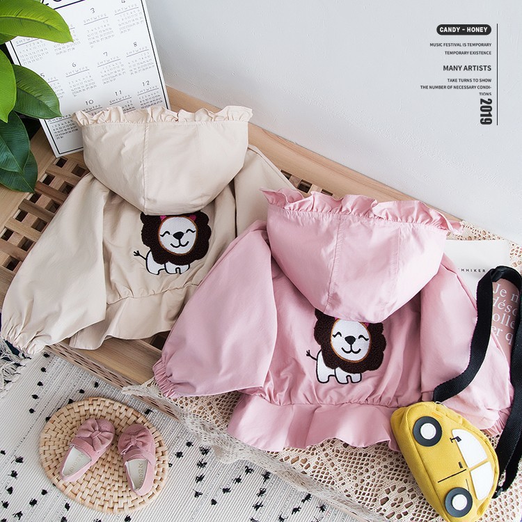 Áo khoác đuôi bèo bé gái thêu sư tử size 11-22kg AK29