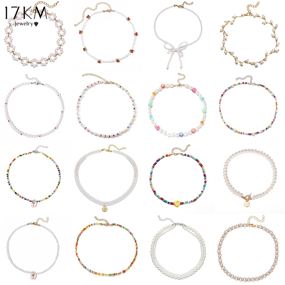 Vòng cổ Choker 17KM đính hạt ngọc trai phong cách Hàn Quốc nhiều màu sắc thời trang nữ