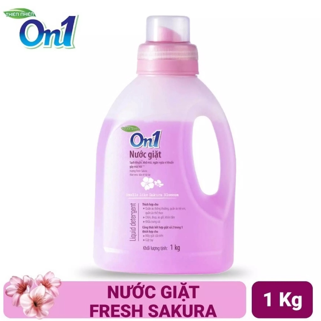 Nước Giặt On1 Hương Fresh Sakura 1Kg NGS1 - Sạch Khuẩn, Khử M&amp;ugrave;i, Kết Hợp Giặt Xả 2 Trong 1