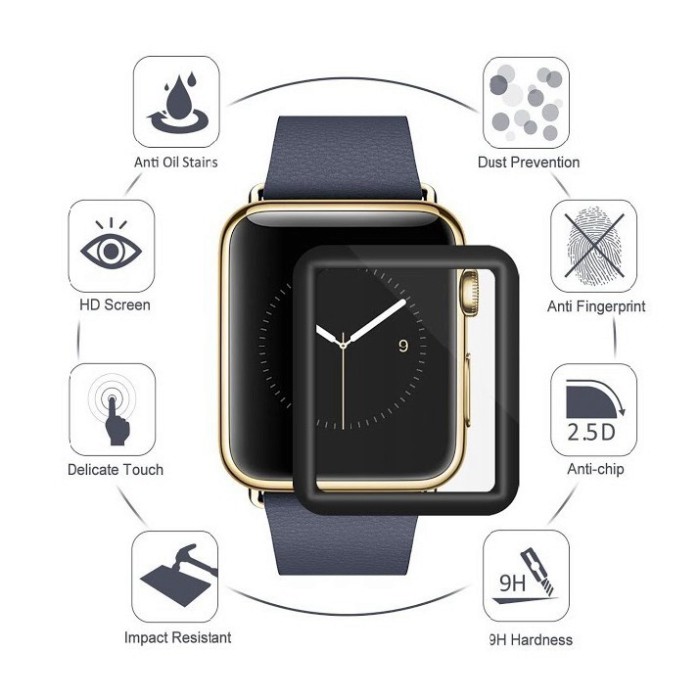 Cường lực 3D full màn cho Apple Watch đồng hồ thông minh iWatch Series 1/2/3/4/5/6/SE size 38mm 40mm 42mm 44mm - A2