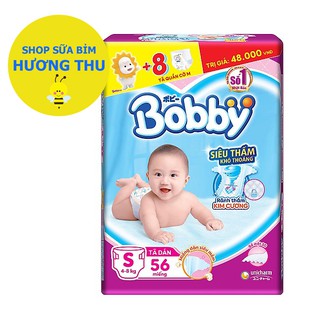 [Tặng thêm 8 miếng tã quần cỡ M] Tã Dán Bobby Size S 56 miếng dành cho bé 4 đến 7 kg, Rãnh thấm Kim Cương