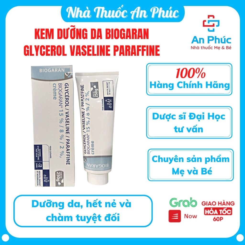 Kem dưỡng da  Biogaran Glycerol Vaseline Paraffine- Dưỡng da, hết nẻ, rạn da mẹ bầu và chàm tuyệt đối
